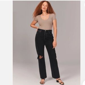 Abercrombie and Fitch The Dad Hi-Rise Curve Love Black Jeans Size 8 26 Ripped